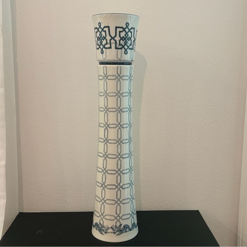 Elegant Blue and White Ceramic Long floor candle holder
